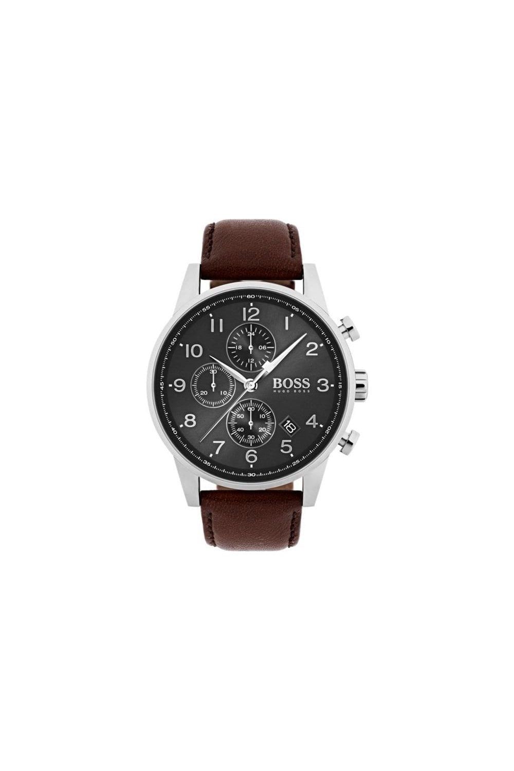  Shop Authentic Hugo Boss Navigator Grey Dial Brown Leather Strap Watch for Men - 1513494 - Luxxuri