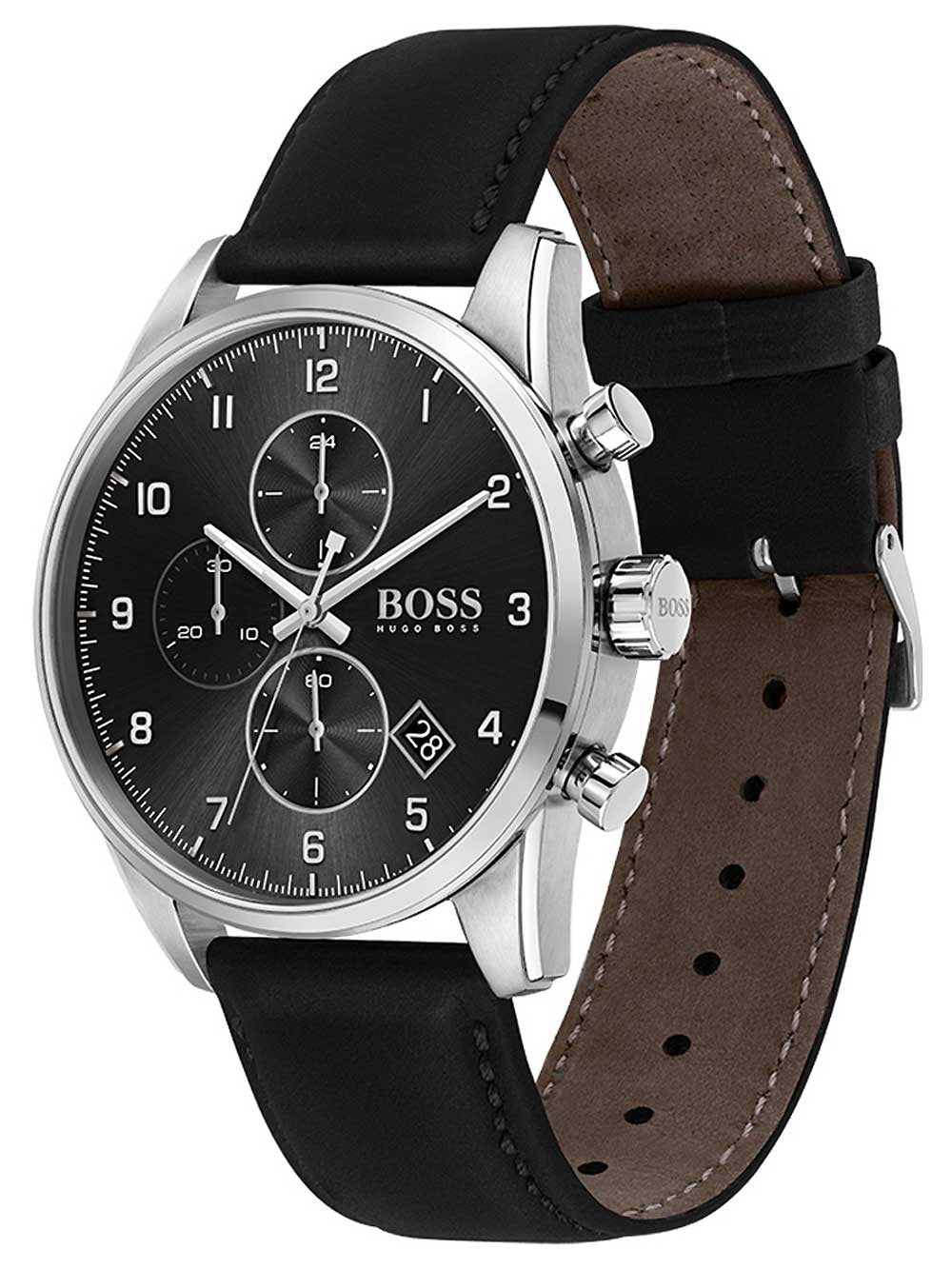  Shop Authentic Hugo Boss Navigator Black Dial Black Leather Strap Watch for Men - 1513678 - Luxxuri