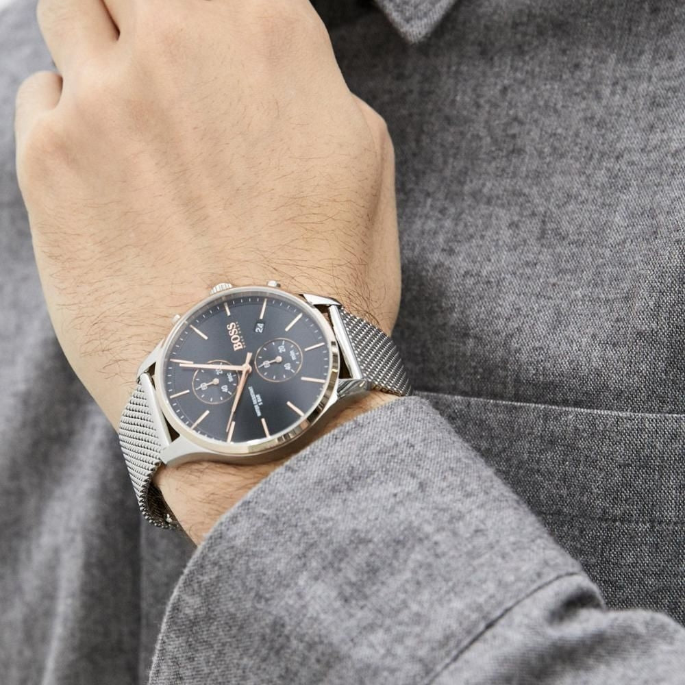  Shop Authentic Hugo Boss Associate Black Dial Silver Mesh Bracelet Watch for Men - 1513805 - Luxxuri