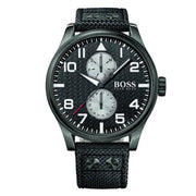  Shop Authentic Hugo Boss Aeroliner Chronograph Black Dial Black Leather Strap Watch For Men - 1513086 - Luxxuri