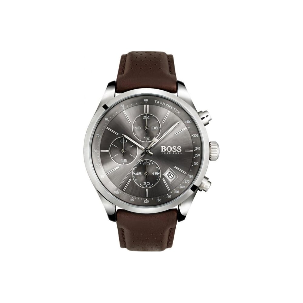  Shop Authentic Hugo Boss Grand Prix Grey Dial Brown Leather Strap Watch for Men -  1513476 - Luxxuri
