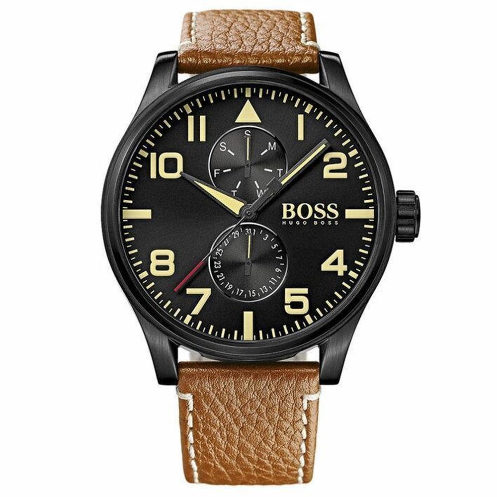  Shop Authentic Hugo Boss Aeroliner Maxx Chronograph Black Dial Brown Leather Strap Watch For Men - 1513082 - Luxxuri