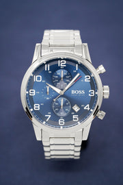  Shop Authentic Hugo Boss Aeroliner Blue Dial Silver Steel Strap Watch for Men - 1513183 - Luxxuri