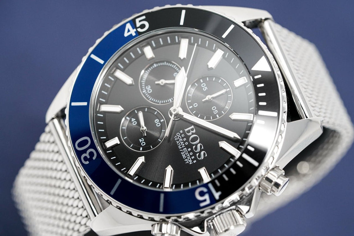  Shop Authentic Hugo Boss Ocean Edition Black Dial Silver Mesh Strap Watch for Men - 1513742 - Luxxuri