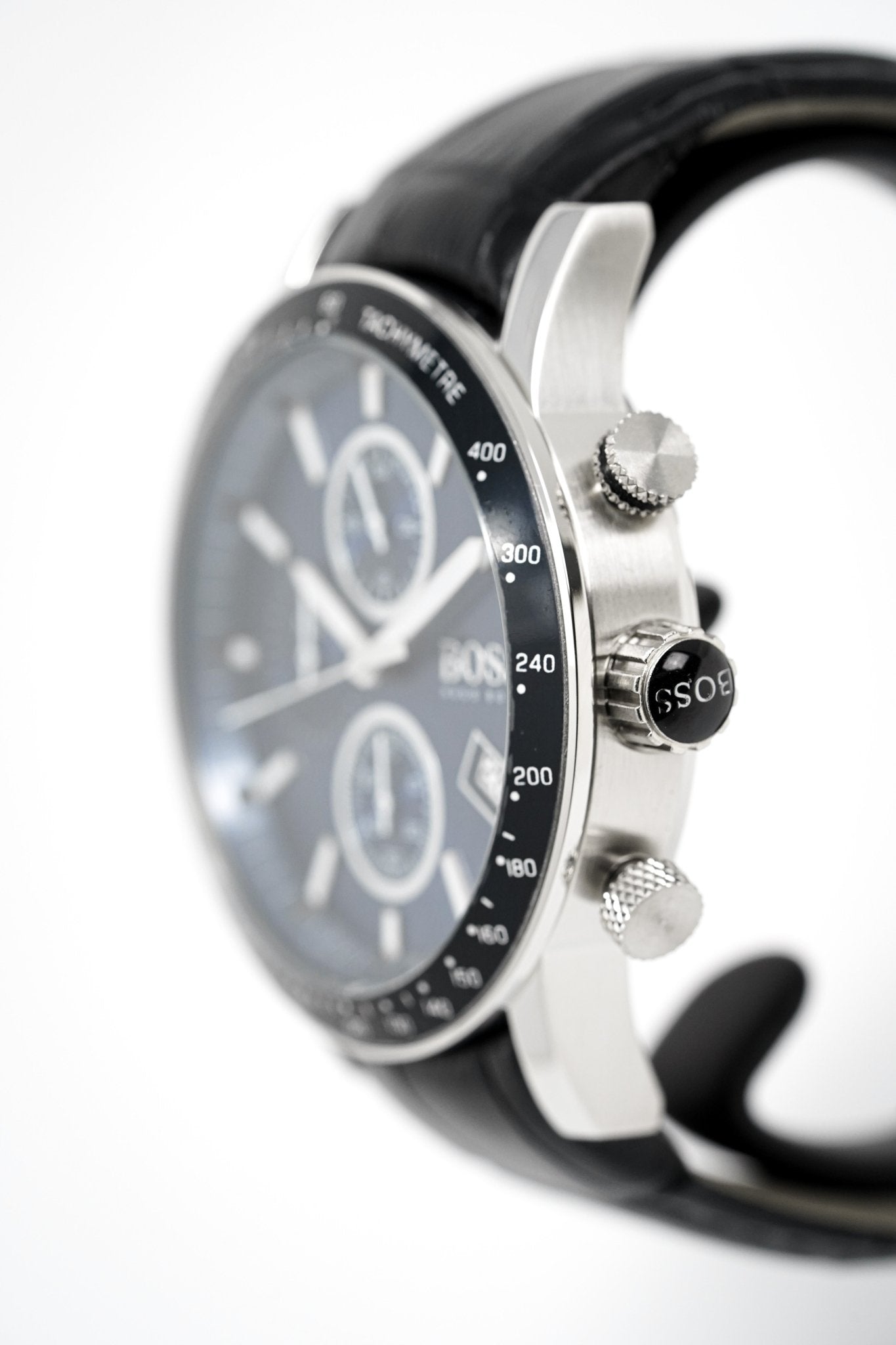  Shop Authentic Hugo Boss Rafale Chronograph Blue Dial Black Leather Strap Watch For Men - 1513391 - Luxxuri