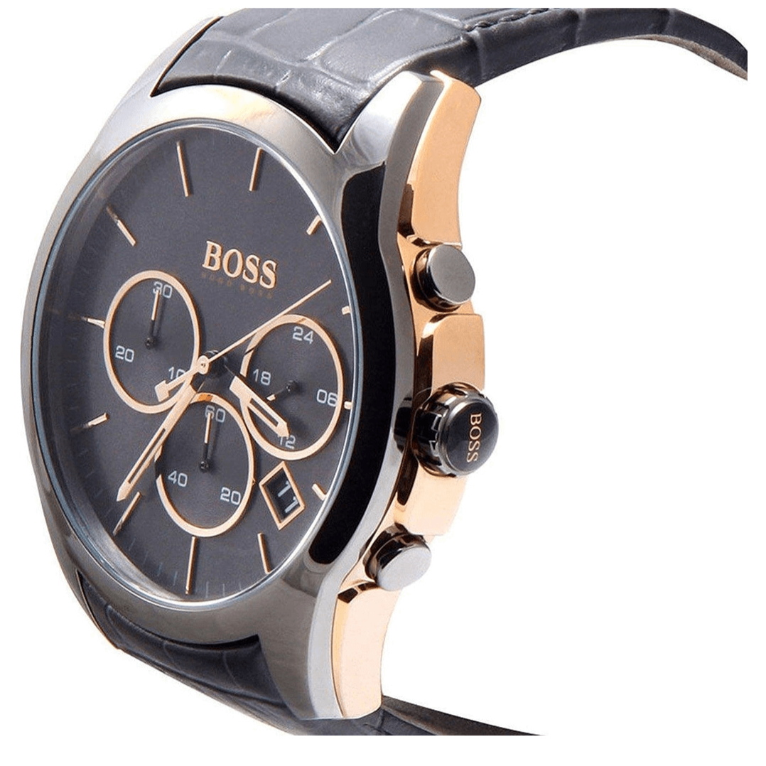  Shop Authentic Hugo Boss Onyx Grey Dial Black Leather Strap Watch for Men - 1513366 - Luxxuri