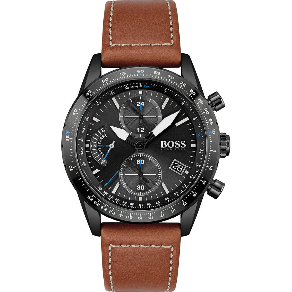  Shop Authentic Hugo Boss Pilot Black Dial Brown Leather Strap Watch for Men - 1513851 - Luxxuri
