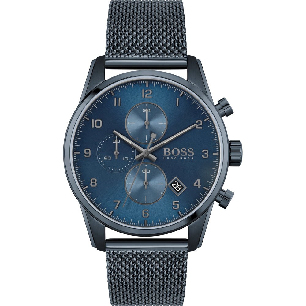  Shop Authentic Hugo Boss Skymaster Chronograph Blue Dial Blue Mesh Bracelet Watch for Men - 1513836 - Luxxuri