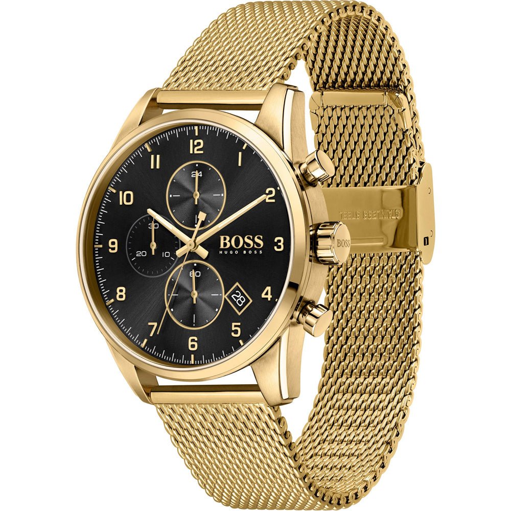  Shop Authentic Hugo Boss Skymaster Black Dial Gold Mesh Bracelet Watch for Men - 1513838 - Luxxuri