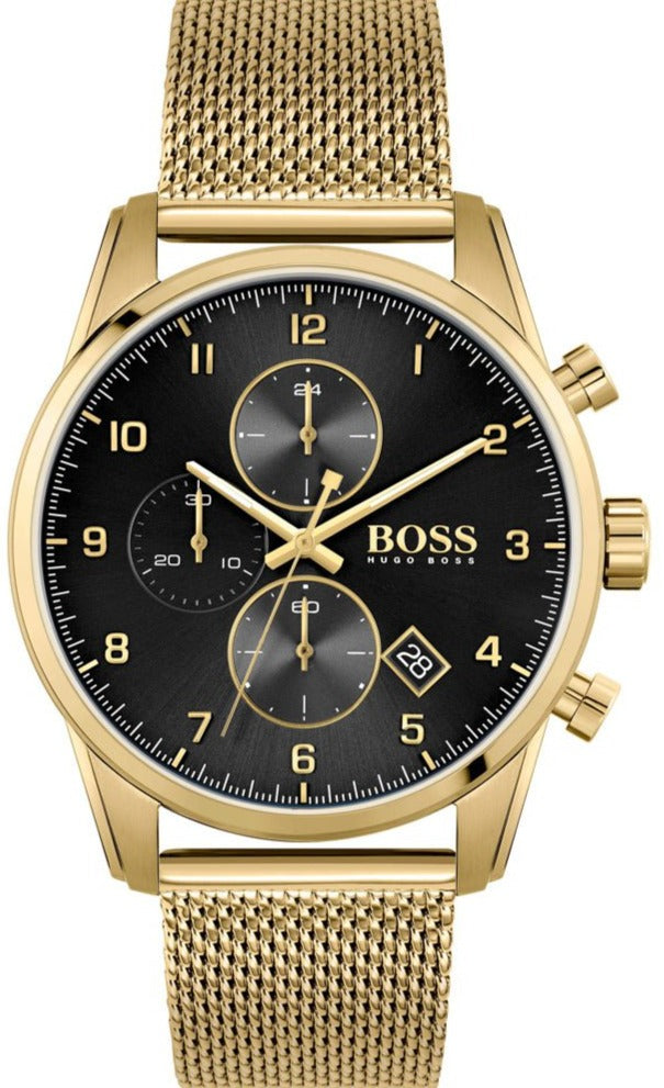  Shop Authentic Hugo Boss Skymaster Black Dial Gold Mesh Bracelet Watch for Men - 1513838 - Luxxuri