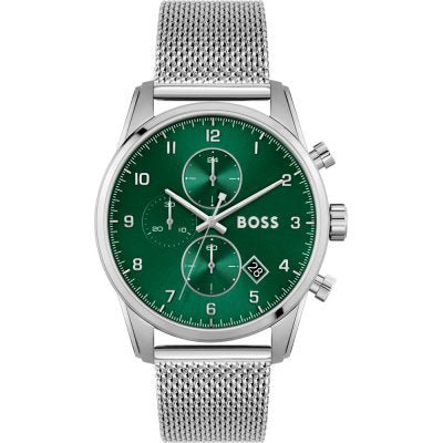  Shop Authentic Hugo Boss Skymaster Green Dial Silver Mesh Bracelet Watch for Men - 1513938 - Luxxuri
