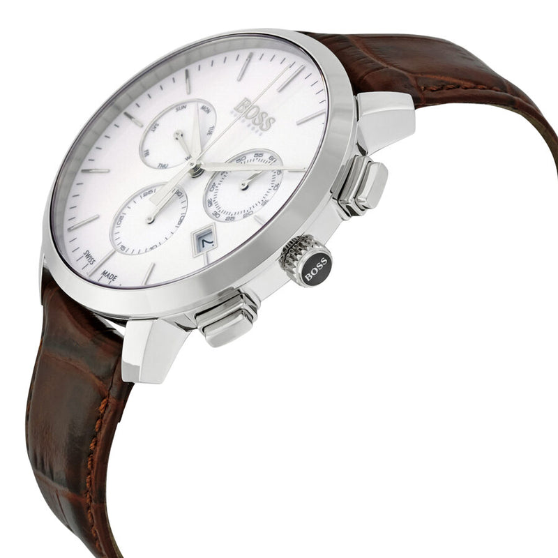  Shop Authentic Hugo Boss Slim Chronograph White Dial Brown Leather Strap Watch For Men - 1513263 - Luxxuri