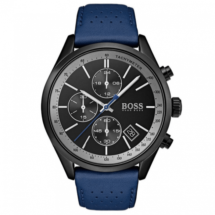  Shop Authentic Hugo Boss Grand Prix Chronograph Black Dial Blue Leather Strap Watch for Men - 1513563 - Luxxuri