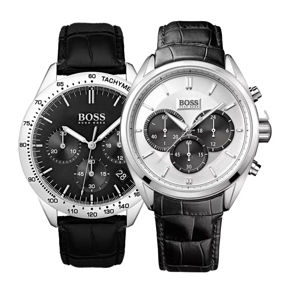  Shop Authentic Hugo Boss Driver Chronograph Quartz Silver Dial Black Leather Strap Watch For Men - 1512880 - Luxxuri