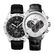  Shop Authentic Hugo Boss Driver Chronograph Quartz Silver Dial Black Leather Strap Watch For Men - 1512880 - Luxxuri