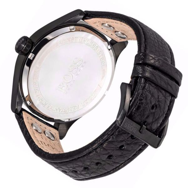  Shop Authentic Hugo Boss Aeroliner Black Dial Black Leather Strap Watch For Men - 1513083 - Luxxuri
