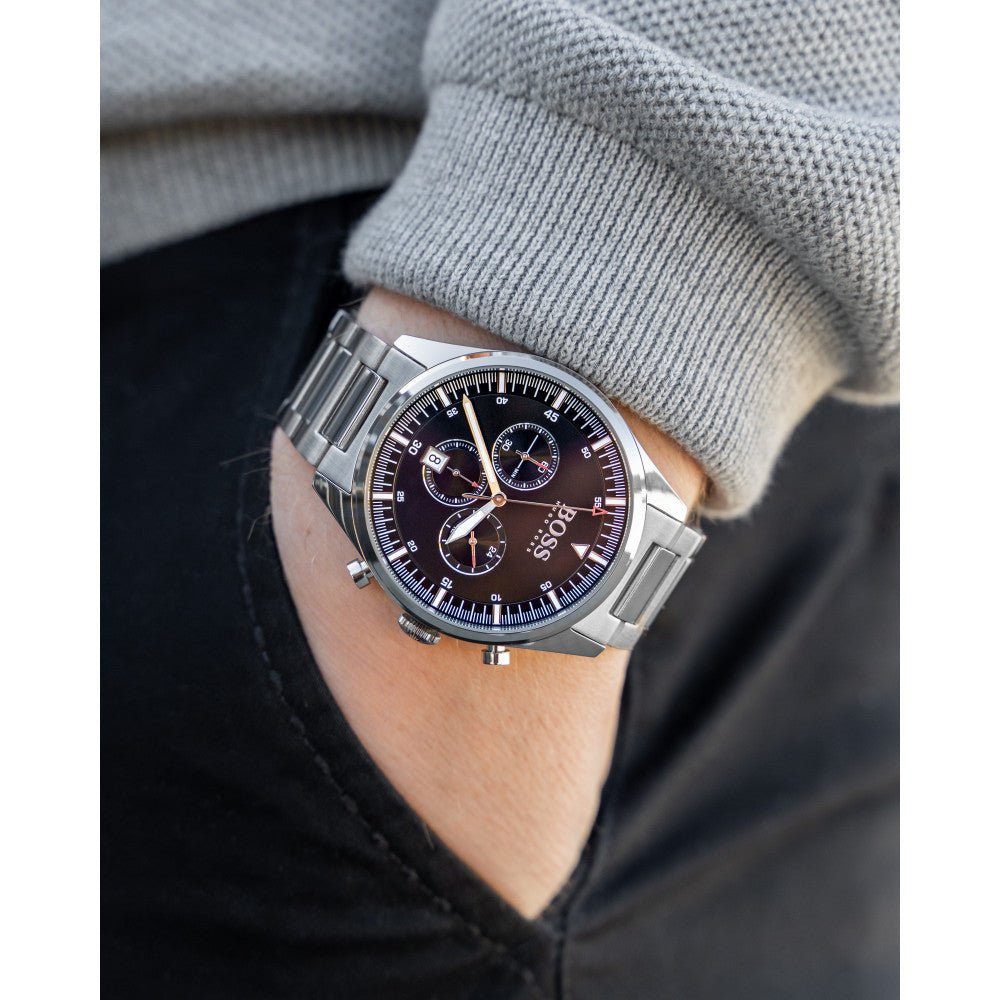 Shop Authentic Hugo Boss Pioneer Black Dial Silver Steel Strap Watch for Men - 1513712 - Luxxuri