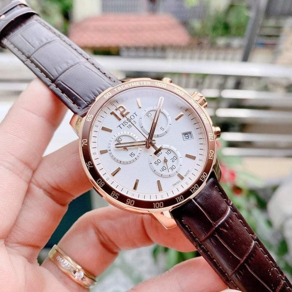  Shop Authentic Tissot Quickster Chronograph 42mm White Dial Brown Leather Strap Watch For Men - T095.417.36.037.00 - Luxxuri