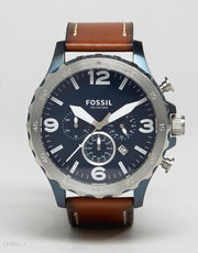  Shop Authentic Fossil Nate Chronograph Navy Blue Dial Brown Leather Strap Watch for Men - JR1504 - Luxxuri