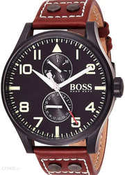  Shop Authentic Hugo Boss Aeroliner Day Date Black Dial Brown Leather Strap Watch For Men - HB1513079 - Luxxuri
