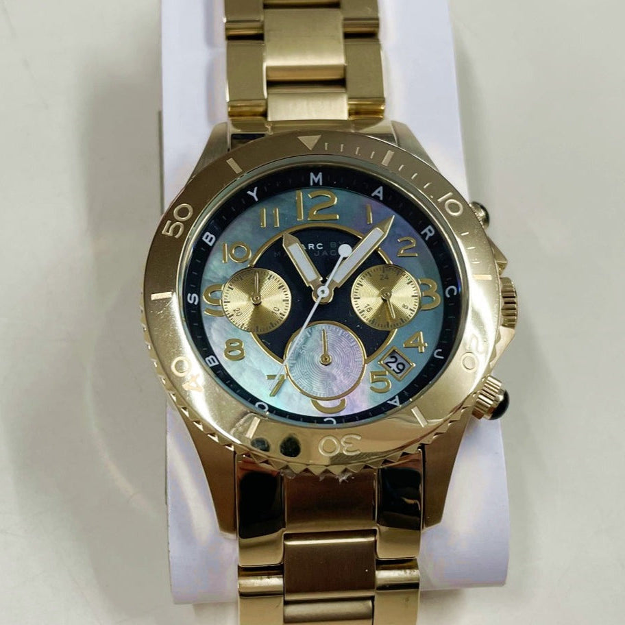  Shop Authentic Marc Jacobs Rock Chronograph Green Dial Gold Steel Strap Watch for Women - MBM3252 - Luxxuri