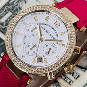  Shop Authentic Michael Kors Parker Chronograph White Dial Pink Leather Strap Watch for Women - MK2297 - Luxxuri