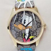  Shop Authentic Gucci G Timeless Disney Donald Duck Brown Dial Brown Leather Strap Watch For Women - YA1264167 - Luxxuri