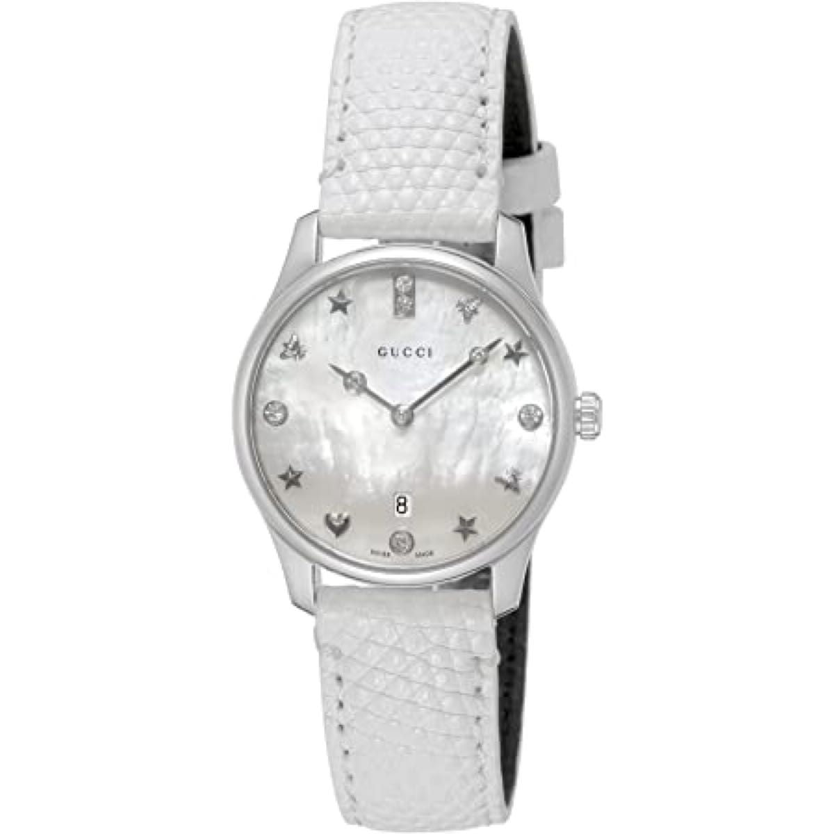  Shop Authentic Gucci G-Timeless Mother of Pearl White Dial White Leather Strap Watch For Women - YA126597 - Luxxuri