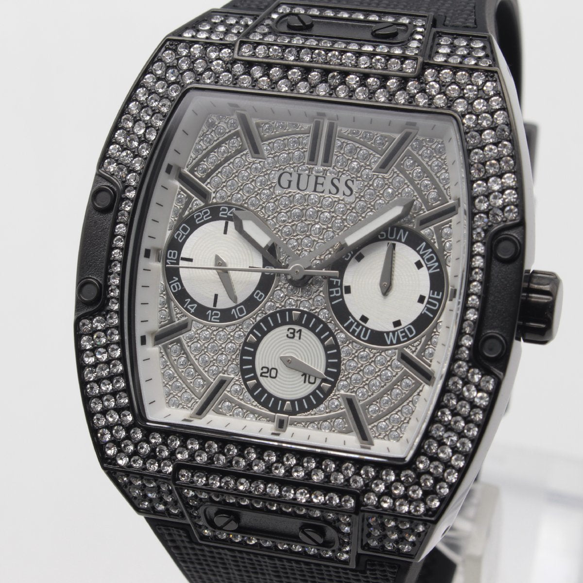  Shop Authentic Guess Phoenix Multifunction Crystals Silver Dial Black Steel Strap Watch For Men - GW0094G3 - Luxxuri