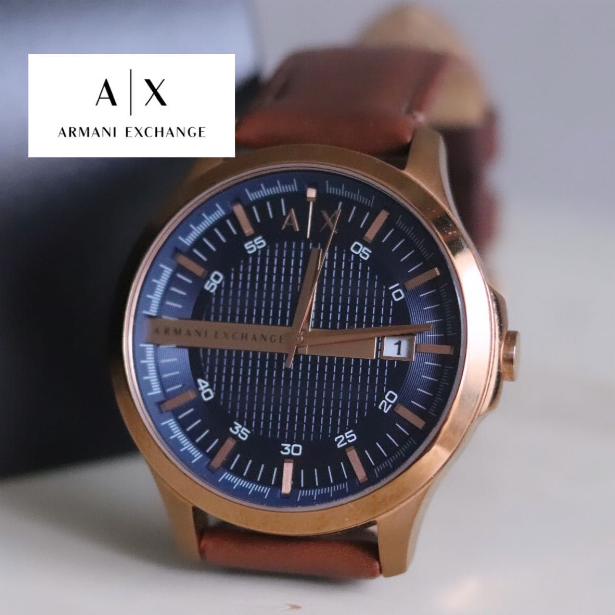  Shop Authentic Armani Exchange Hampton Chronograph Blue Dial Brown Leather Strap Watch For Men - AX2172 - Luxxuri