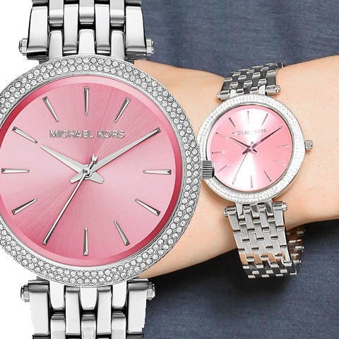  Shop Authentic Michael Kors Darci Crystal Pink Dial Silver Stainless Steel Strap Watch for Women - MK3352 - Luxxuri