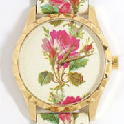  Shop Authentic Gucci G Timeless Floral Gold Dial White Leather Strap Watch For Women - YA1264084 - Luxxuri