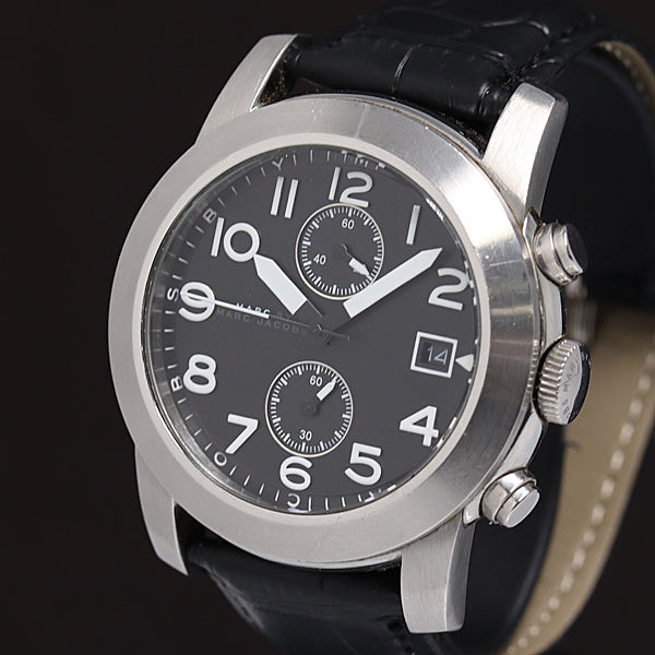  Shop Authentic Marc Jacobs Larry Chronograph Black Dial Black Leather Strap Watch for Men - MBM5033 - Luxxuri