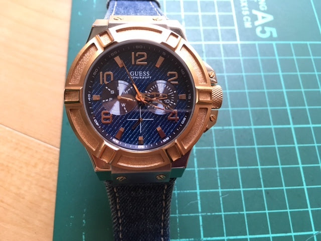  Shop Authentic Guess Rigor Analog Blue Dial Blue Denim Strap Watch For Men - W0040G6 - Luxxuri