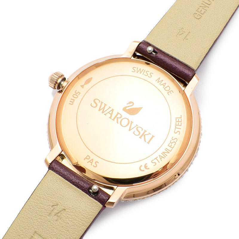  Shop Authentic Swarovski Crystal Frost Grey Dial Grey Leather Strap Watch for Women - 5484067 - Luxxuri