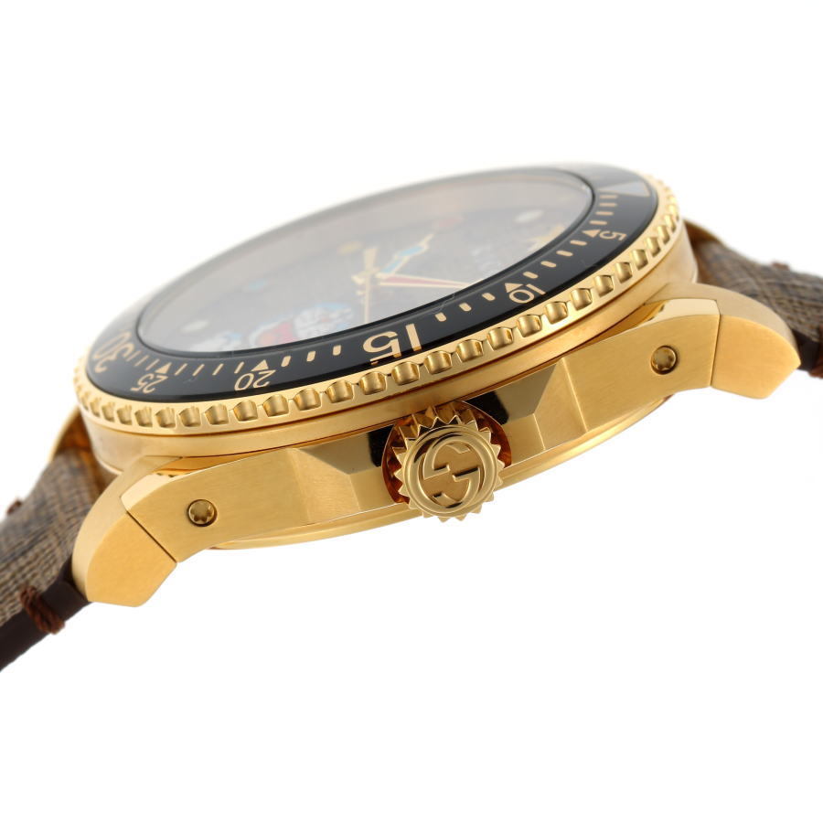  Shop Authentic Gucci Dive Doraemon Quartz Brown Dial Brown Leather Strap Watch For Men - YA136335 - Luxxuri