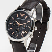  Shop Authentic Emporio Armani Renato Chronograph Grey Dial Brown Leather Strap Watch For Men - AR2513 - Luxxuri