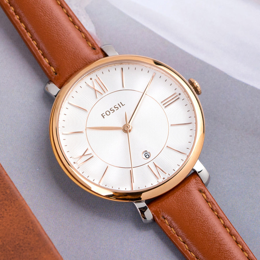  Shop Authentic Fossil Jacqueline White Dial Brown Leather Strap Watch for Women - ES3842 - Luxxuri