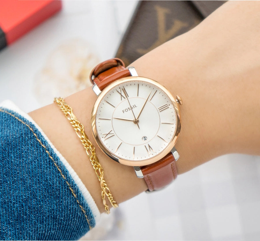  Shop Authentic Fossil Jacqueline White Dial Brown Leather Strap Watch for Women - ES3842 - Luxxuri