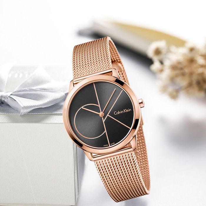  Shop Authentic Calvin Klein Minimal Black Dial Rose Gold Mesh Bracelet Watch for Men - K3M21621 - Luxxuri