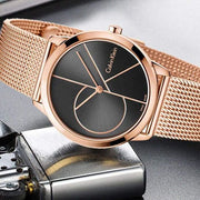  Shop Authentic Calvin Klein Minimal Black Dial Rose Gold Mesh Bracelet Watch for Men - K3M22621 - Luxxuri