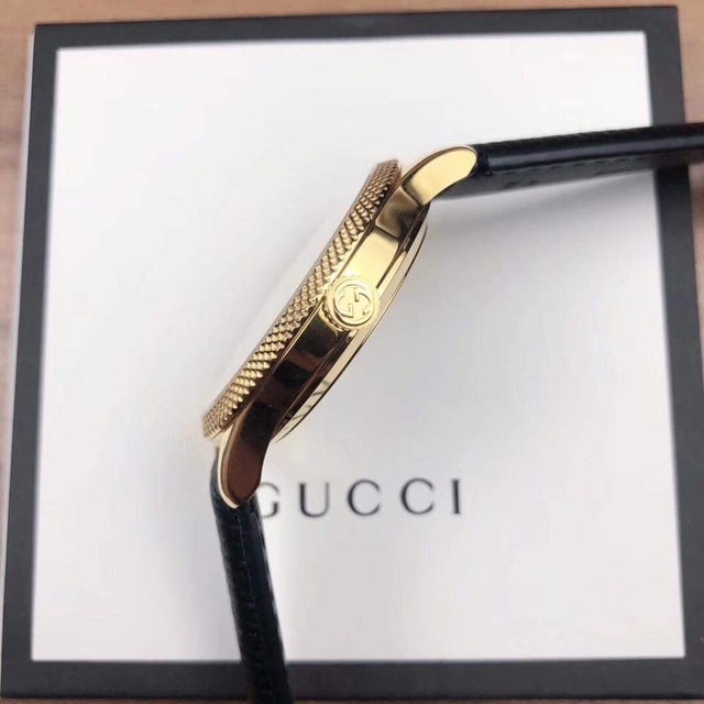  Shop Authentic Gucci Eryx Automatic Chevron Gold Dial Black Leather Strap Watch For Men - YA126340 - Luxxuri
