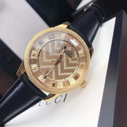  Shop Authentic Gucci Eryx Automatic Chevron Gold Dial Black Leather Strap Watch For Men - YA126340 - Luxxuri