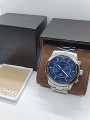  Shop Authentic Michael Kors Stop Hunger Chronograph Blue Dial Silver Steel Strap Watch for Men - MK8314 - Luxxuri