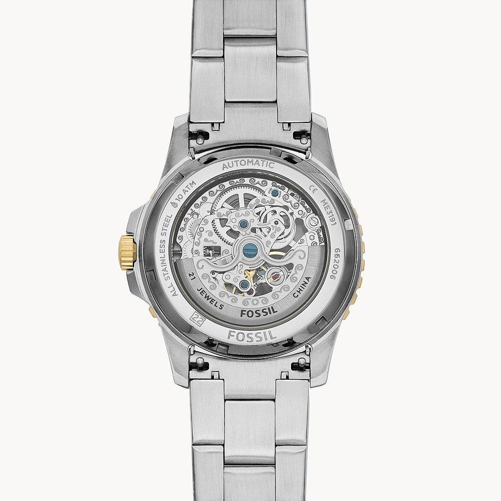  Shop Authentic Fossil FB-01 Automatic Skeleton Blue Dial Two Tone Steel Strap Watch for Men - ME3191 - Luxxuri