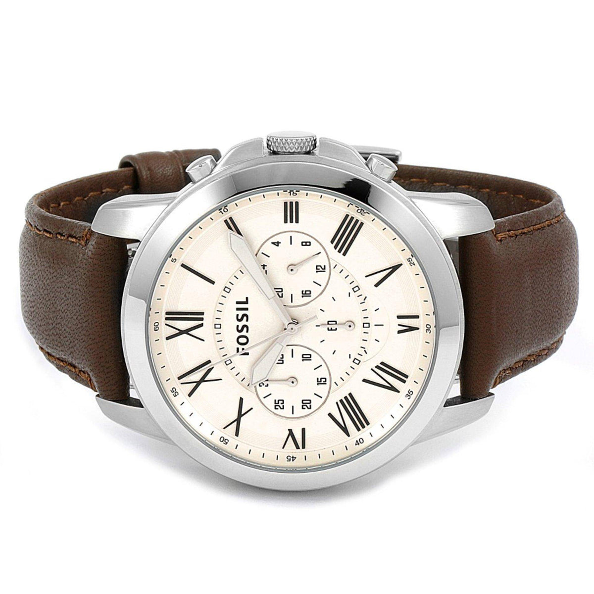  Shop Authentic Fossil Grant Chronograph White Dial Brown Leather Strap Watch for Men - FS4735 - Luxxuri