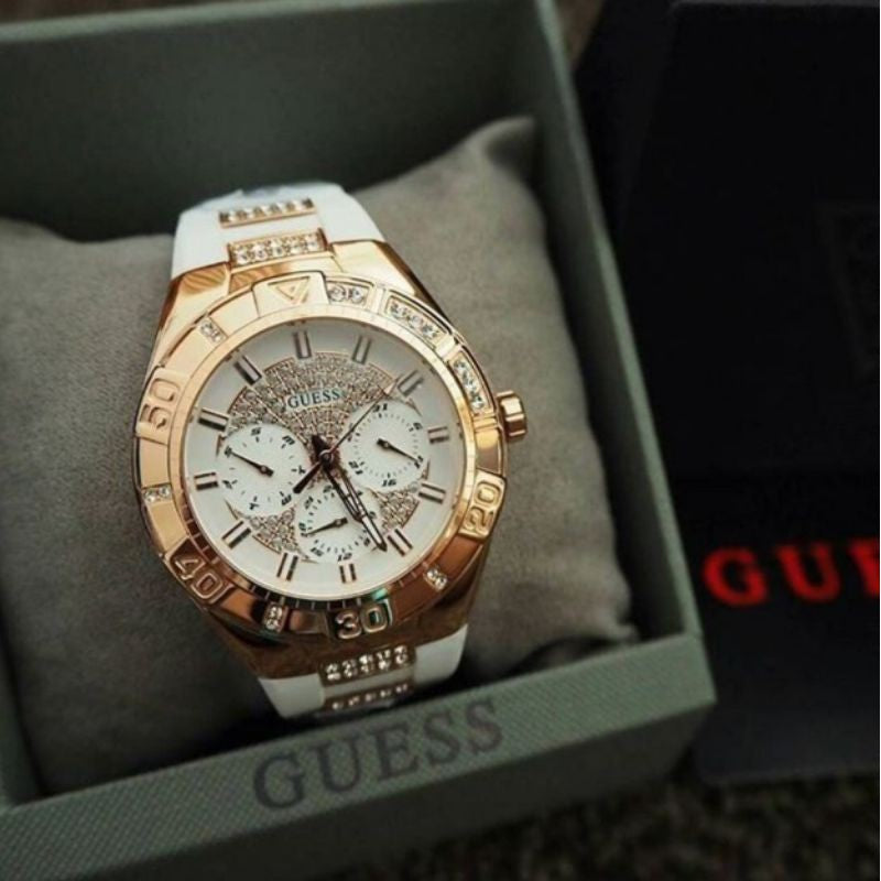  Shop Authentic Guess Luna Diamonds White Dial White Rubber Strap Watch for Women - W0653L4 - Luxxuri
