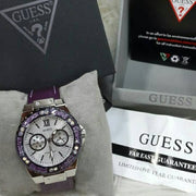  Shop Authentic Guess Limelight Quartz Silver Dial Purple Leather Strap Watch For Women - W0775L6 - Luxxuri