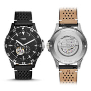 Shop Authentic Fossil Crewmaster Sports Automatic Black Dial Black Leather Strap Watch for Men - ME3148 - Luxxuri