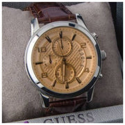  Shop Authentic Guess Exec Chronograph Quartz Gold Dial Brown Leather Strap Watch for Men - W0076G3 - Luxxuri